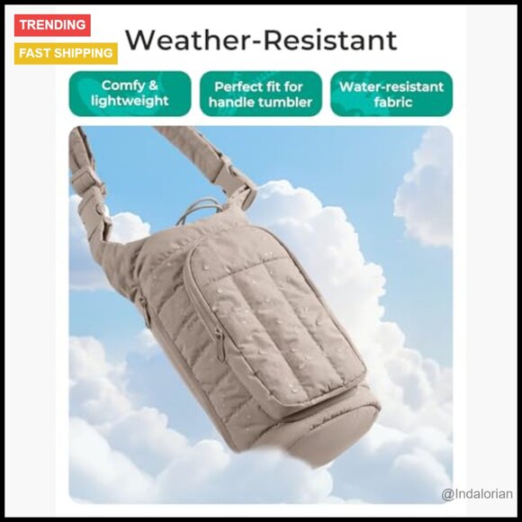 Quilted Crossbody Sling Bag Water Bottle Holder Multi-Pocket Gym Accessory - Picture 6 of 6